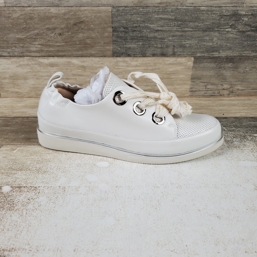 Vaneli Quoin Womens Shoes Sz 8 N White Nappa Leather Lace-Up Mesh Sneakers